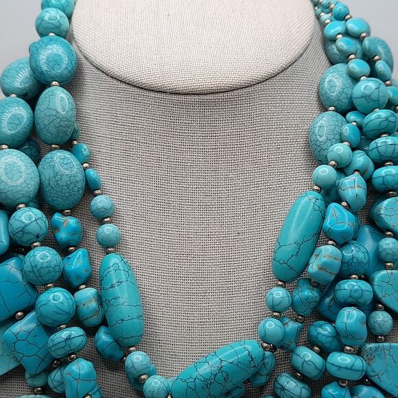 Chico’s Dyed Howlite Gemstone Statement Necklace 5 Strand 21” NWT - Picture 6 of 13